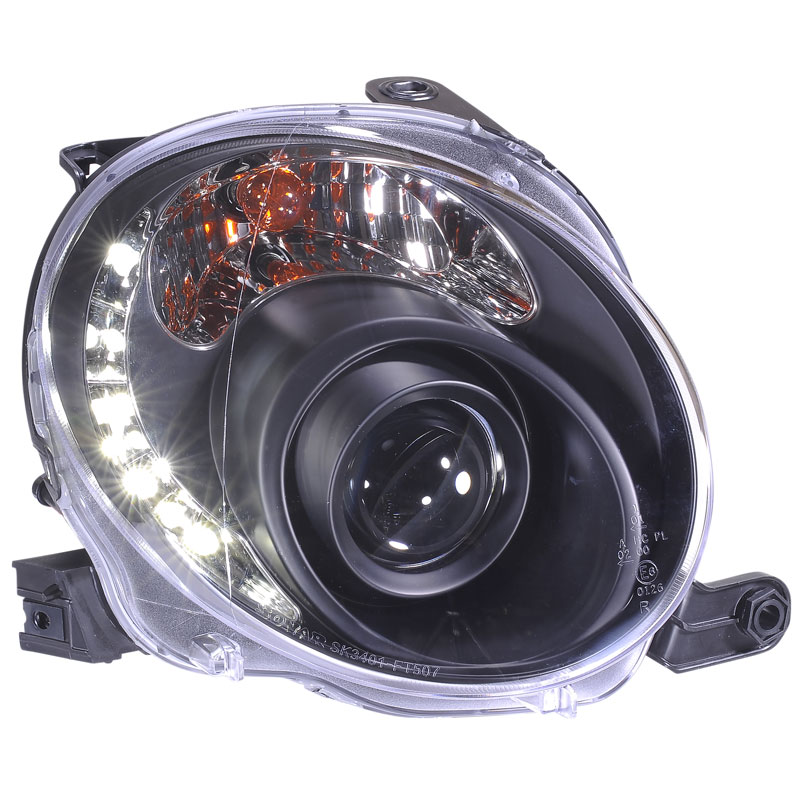 Set Koplampen in DRL-Look  Fiat 500 2007- - Zwart