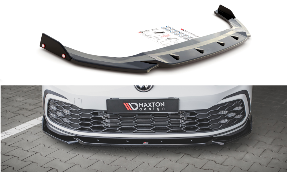 Voorspoiler V.2 Volkswagen Golf 8 GTI / R-Line Maxton Glans Zwart