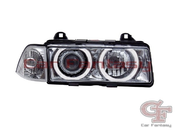 Faros BMW E36 limousine Angel Eyes cromo