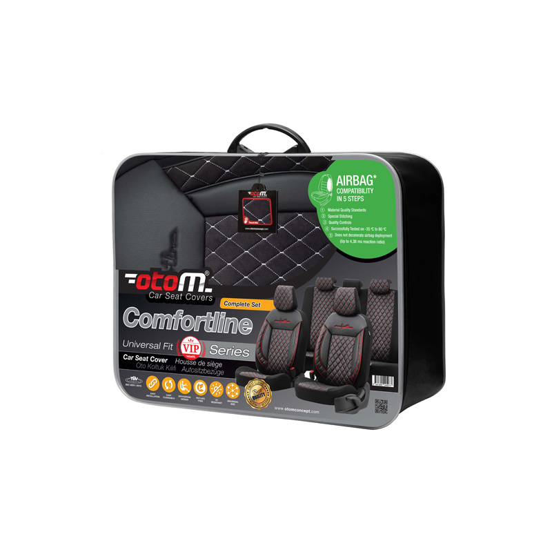 Universele Leder/Stoffen Stoelhoezenset 'Comfortline VIP' Zwart/Grijs- 11-delig - geschikt voor Side-Airbags