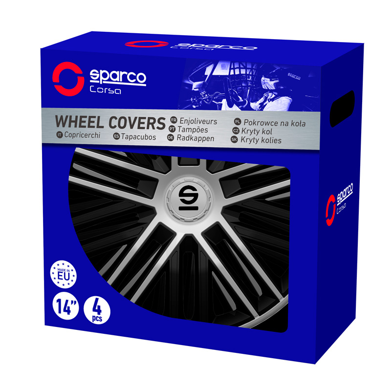 Sparco Wieldoppen Bergamo - 14-inch - Zwart/Zilver - Set van 4 stuks
