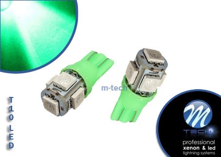 M-tech L054 groen LED T10 12v 5x SMD5050 2 stuks