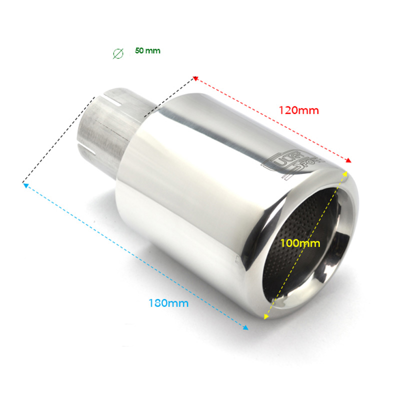 Ulter Sport Uitlaatsierstuk - Rond Ø100mm Big Rim - Lengte 180mm  - Montage ->50mm - RVS