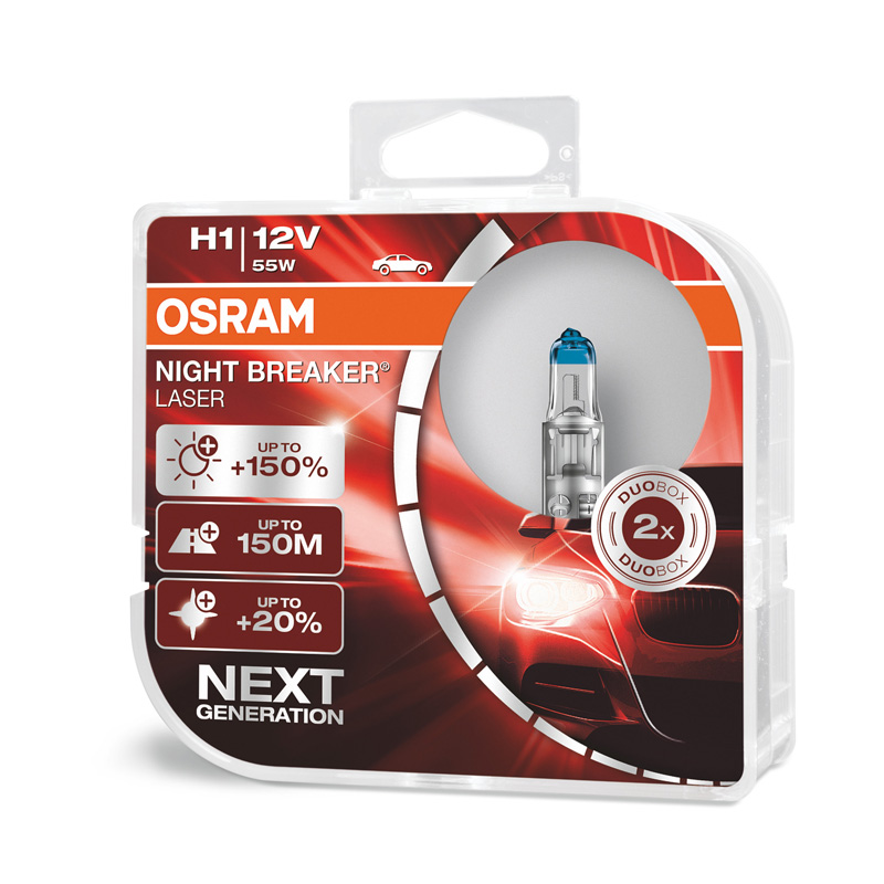 Osram Night Breaker Laser Halogeen lampen - H1 - 12V/55W - set à 2 stuks