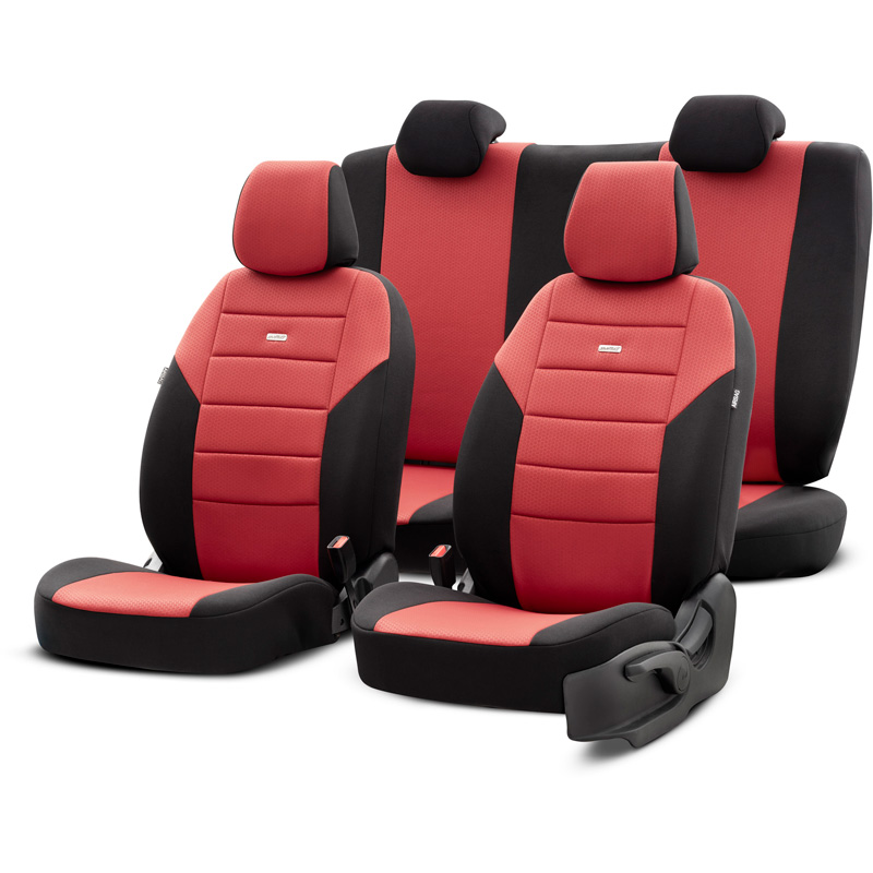 otoM Universele Stoffen Stoelhoezenset 'SelectedFit One' Zwart/Maroon - 10-delig - geschikt voor Side-Airbags