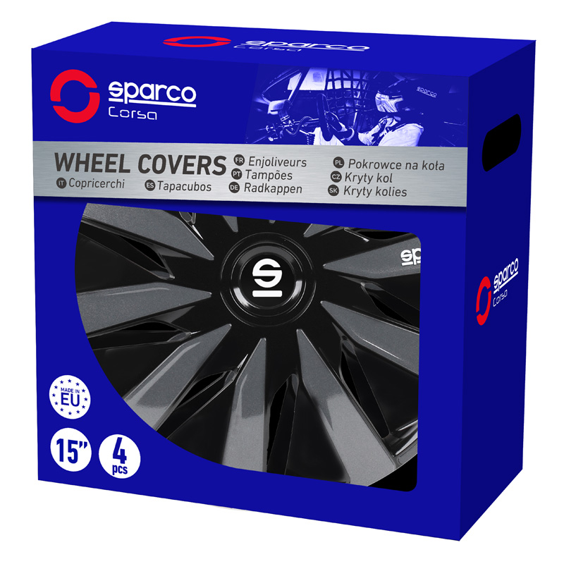 4-Delige Sparco Wieldoppenset Lazio 13-inch zwart/grijs
