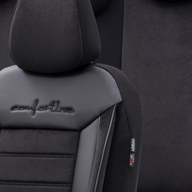 Universele Velours/Stoffen Stoelhoezenset 'Comfortline' Zwart - 11-delig - geschikt voor Side-Airbags