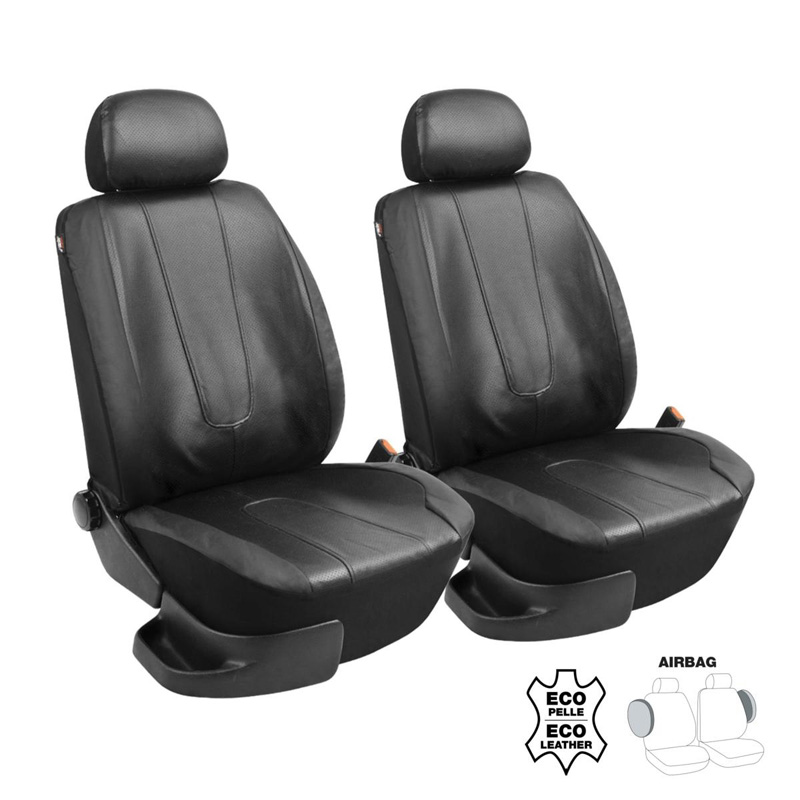 Simoni Racing Stoelhoezenset Type M - Zwart Eco-Leder - 6-delig voor voorstoelen