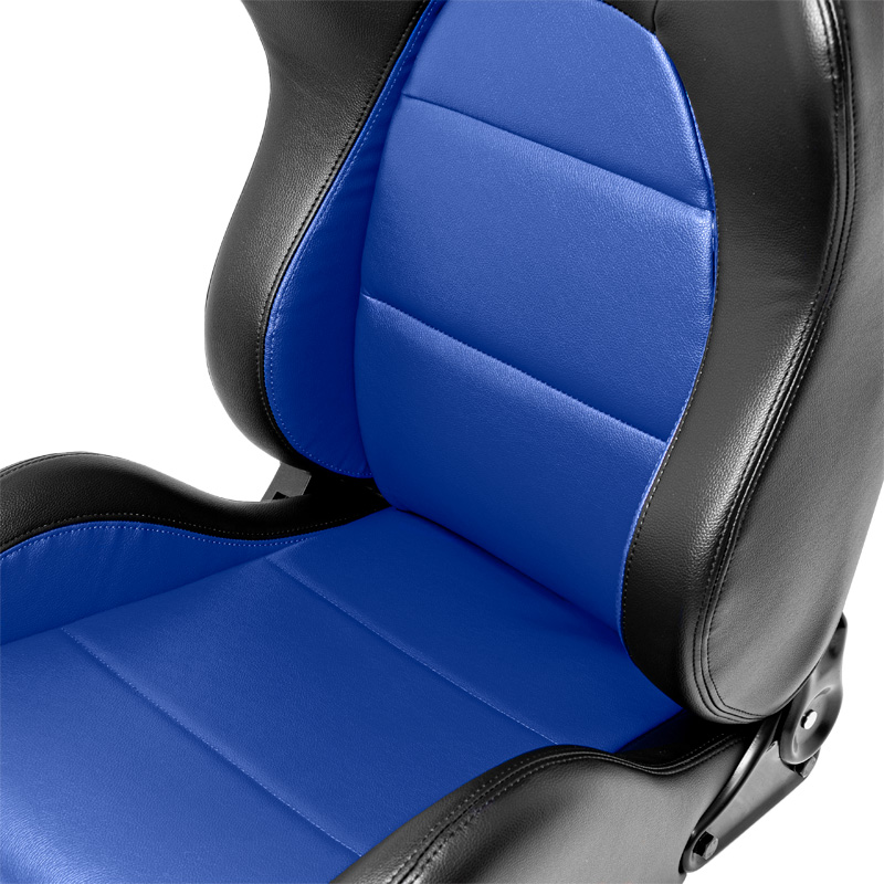 Sportstoel 'Eco' - Zwart/Blauw Kunstleder - Rechterzijde verstelbare rugleuning - incl. sledes