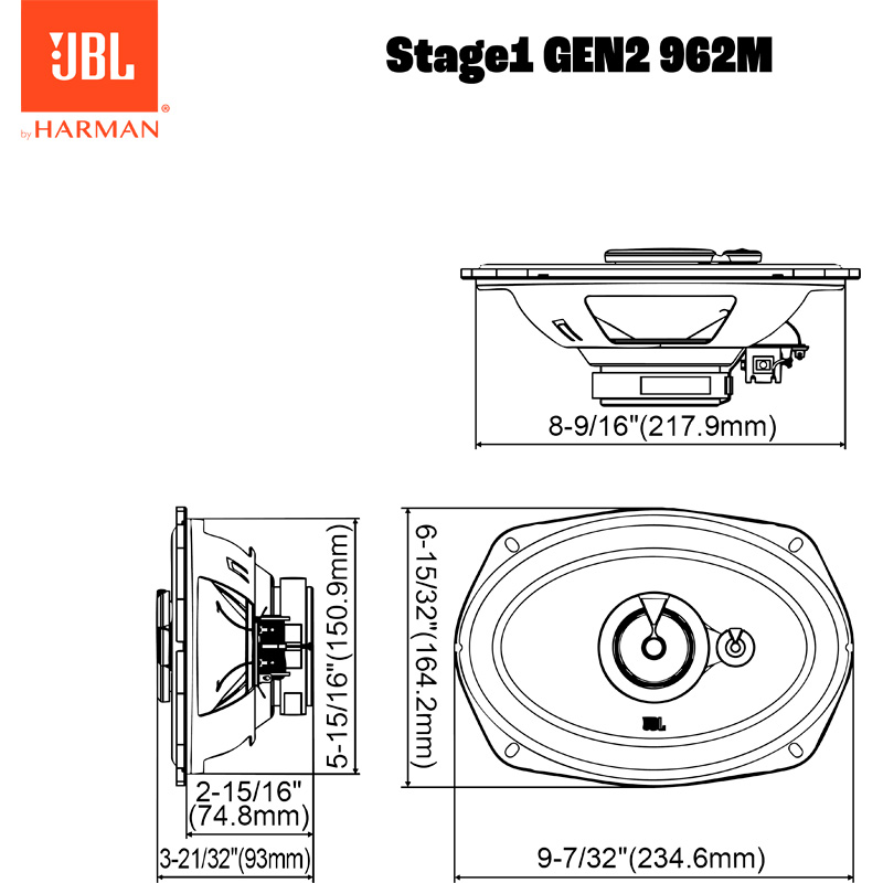 JBL Stage 1 Gen 2 962M 6x9'' (152x230mm) 3-Weg Speakerset 560W/70W RMS