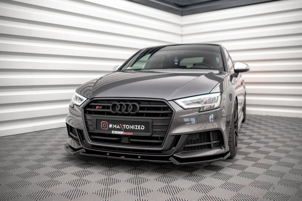 Voorspoiler V.1 Audi S3 Sportback 8V FL Maxton Glans Zwart