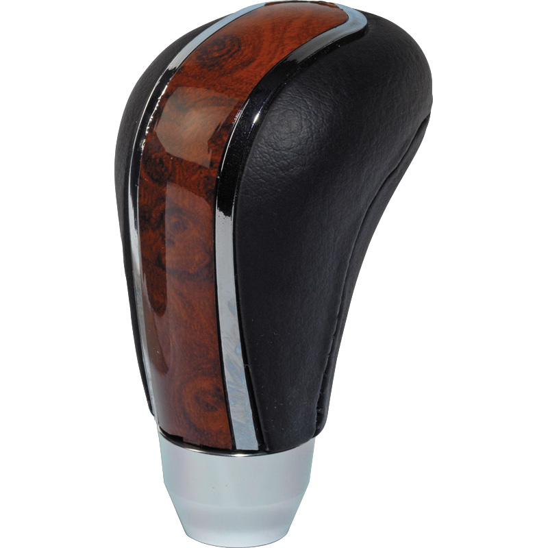 Pookknop M-7 zwart Leer/Gepolijst/Wood