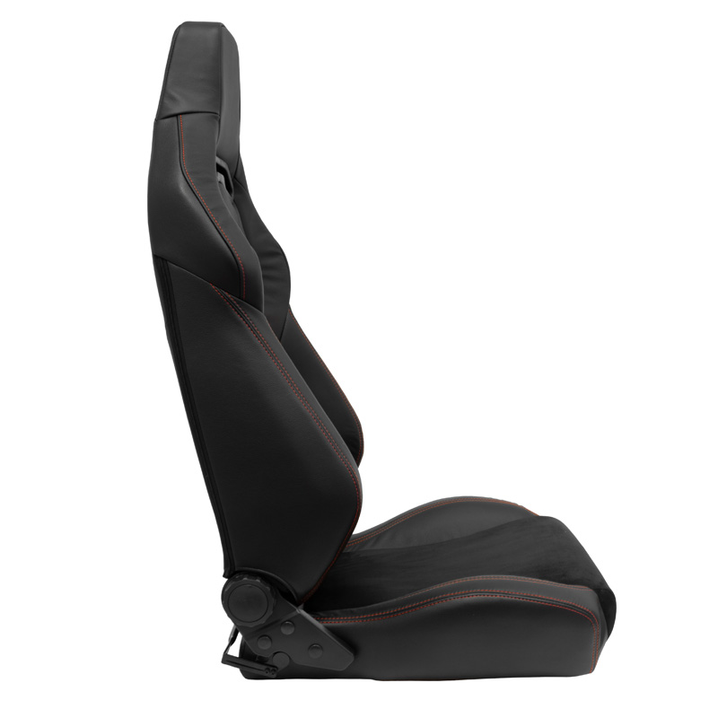 Sportstoel 'VGR Premium' - Zwart Leder & Alcantara + Rode stiksels - Dubbelzijdig verstelbare rugleuning - incl. sledes