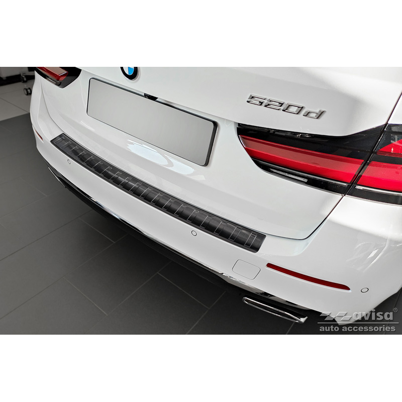 Zwart RVS Achterbumperprotector  BMW 5-Serie G31 Touring Facelift 2020-2024 excl. M-Sport 'Ribs'