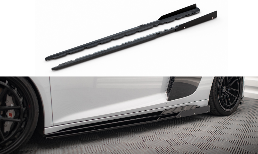 Zijskirts V.2 met Canards Audi R8 Facelift  2018 - 2021 Maxton Glans Zwart