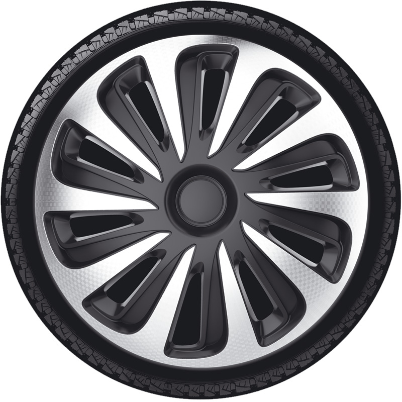 4-Delige Wieldoppenset Caliber 14-inch zilver/zwart carbon-look