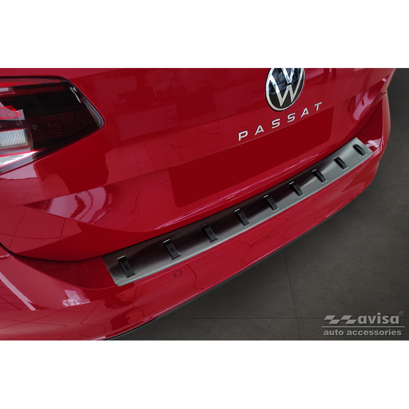 Zwart RVS Achterbumperprotector  Volkswagen Passat Variant 2014-2019 & Facelift 2019-2023 (incl. R-Line/Alltrack) 'STRONG EDITION'
