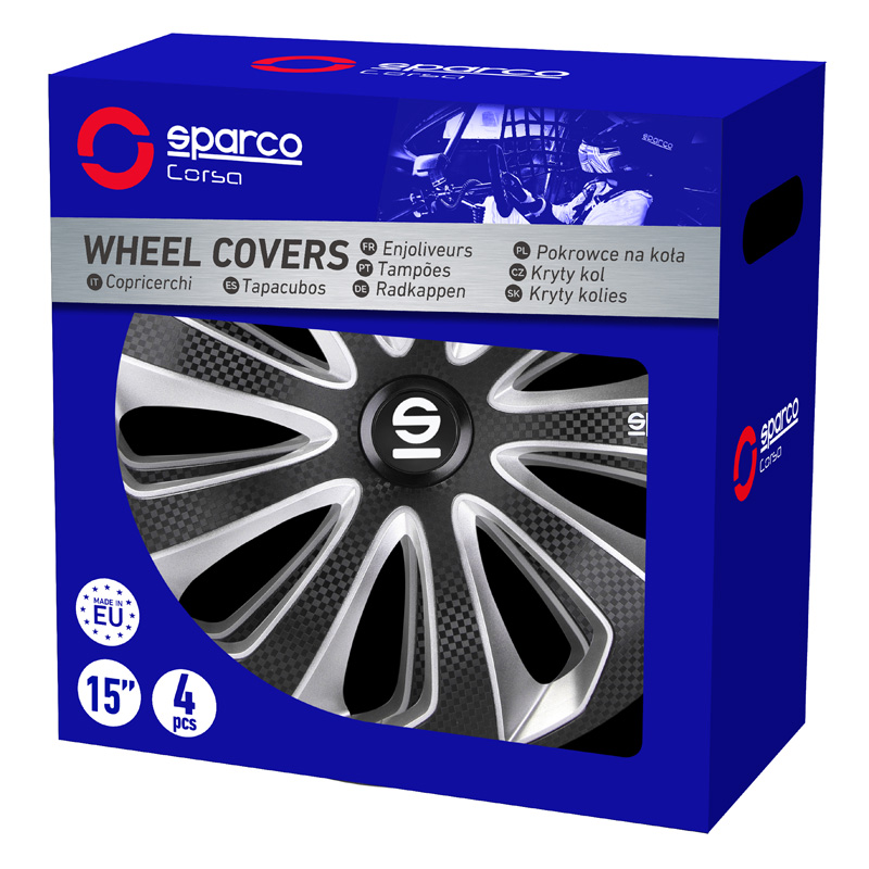 Sparco Wieldoppen Sicilia - 16-inch - Zwart/Zilver/Carbon - Set van 4 stuks