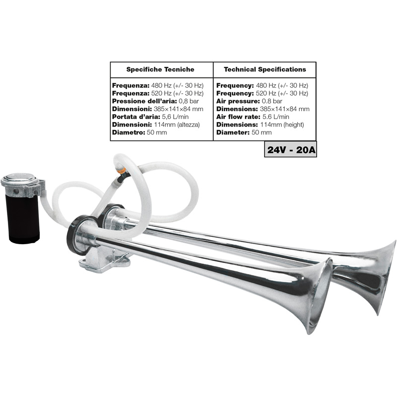 Simoni Racing luchthoorn 1-toon - Bus - 24V 118dB - Aluminium