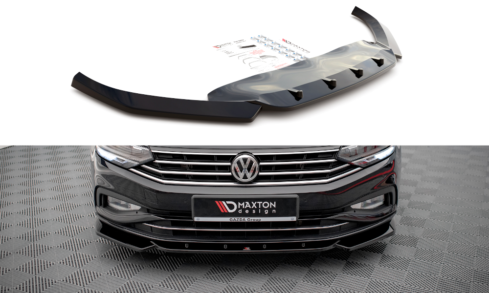 Voorspoiler V.1 VW Passat B8 FL Maxton Glans Zwart
