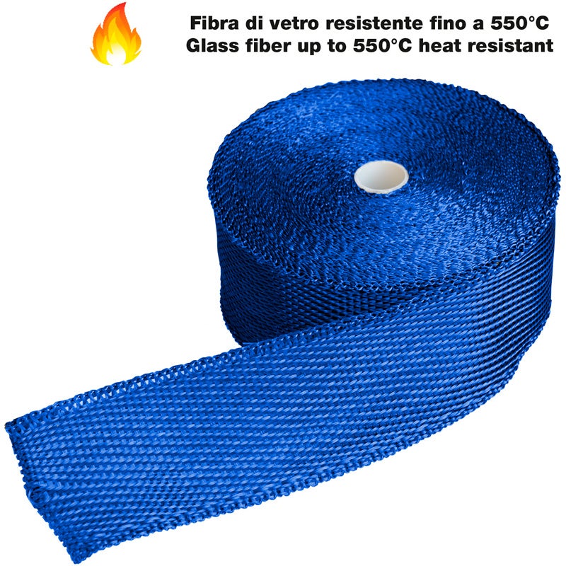Simoni Racing Warmte-isolerende Uitlaat Wrap Kit 2B - 15m x 5cm + 6 klemmen < 550°C - Glasvezel - Blauw
