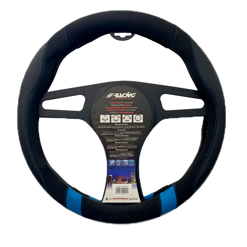 Simoni Racing Stuurwielhoes Good Vibe B - Zwart Eco-Leder/Microvezel/Carbon Look + Blauwe Accenten - 37-39cm