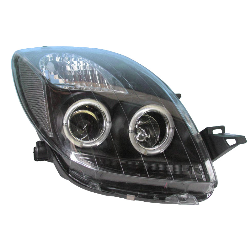 Set Koplampen  Toyota Yaris II 2006-2009 - Zwart - incl. Angel-Eyes