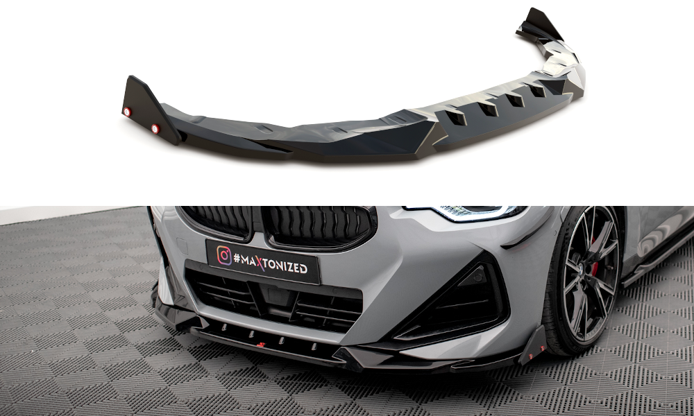 Voorspoiler V.2 met Canards BMW 2 Serie G42 Coupe M Pakket & M240i Maxton Glans Zwart