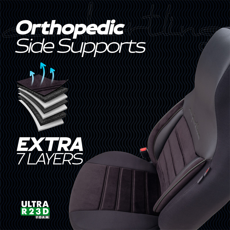 Universele Velours/Stoffen 'CityBug' Stoelhoezenset 'Comfortline' Zwart/Grijs - 9-delig - geschikt voor Side-Airbags