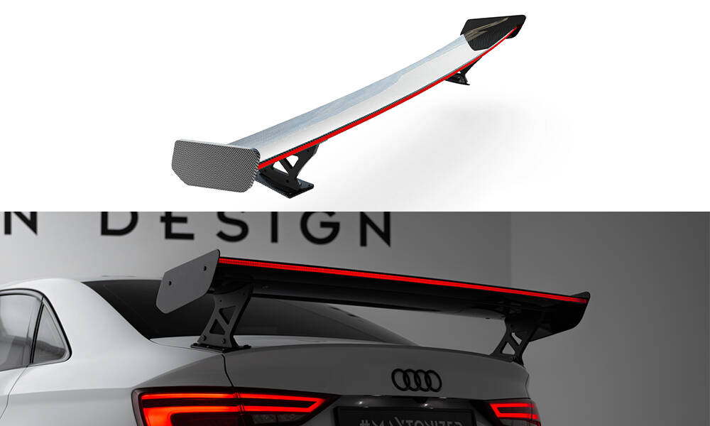 Carbon Spoiler + LED Audi A3 / A3 S-Line / S3 / RS3 Sedan 8Y / 8Y Facelift Maxton Glanzend zwart