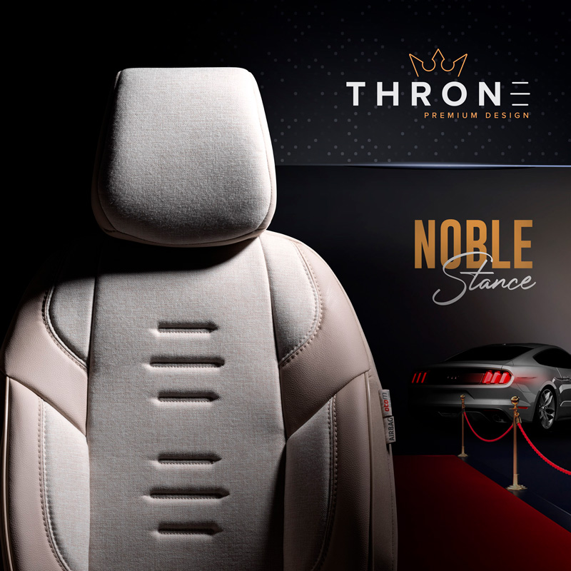 Universele Linnen/Leder/Stoffen Stoelhoezenset 'Throne' Crème - 11-delig - geschikt voor Side-Airbags
