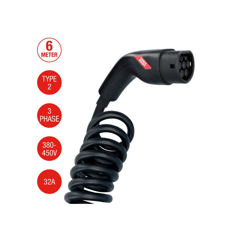 Carpoint Spiraal Laadkabel Elektrische Auto Type2>2 32A 3-Fase 6-meter
