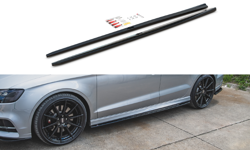Zijskirts Diffuser V.2 Audi S3 / A3 S-Line Sedan 8V Facelift Glanzend zwart