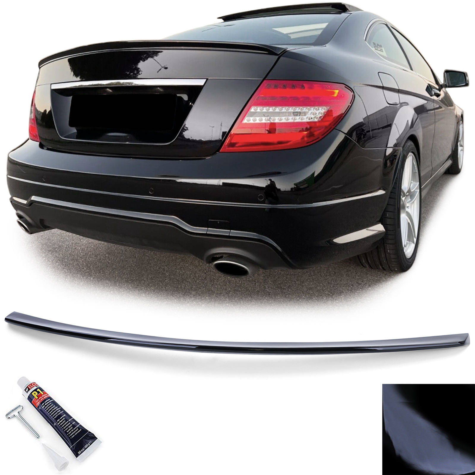 Achterklep spoiler Mercedes C-Klasse C204 Glans Zwart