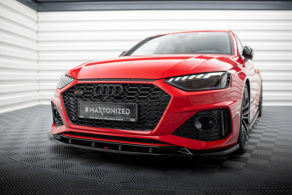Voorspoiler V.2 Audi RS4 B9 FL Maxton Glans Zwart