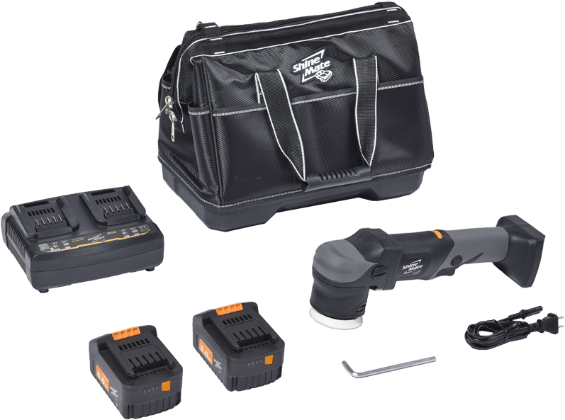 Shinemate EB350-3/12 Compact Cordless DA Polisher 12mm + acculader + 2 accu's + opbergtas