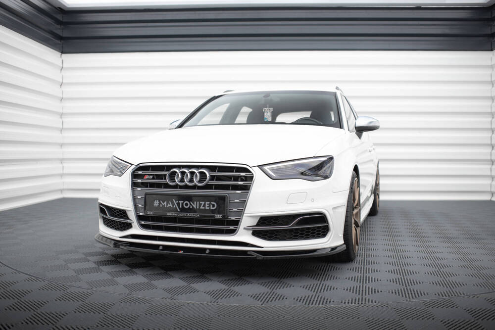 Voorspoiler V.2 Audi S3 / A3 S-Line 8V Sportback / Hatchback Maxton Glans Zwart