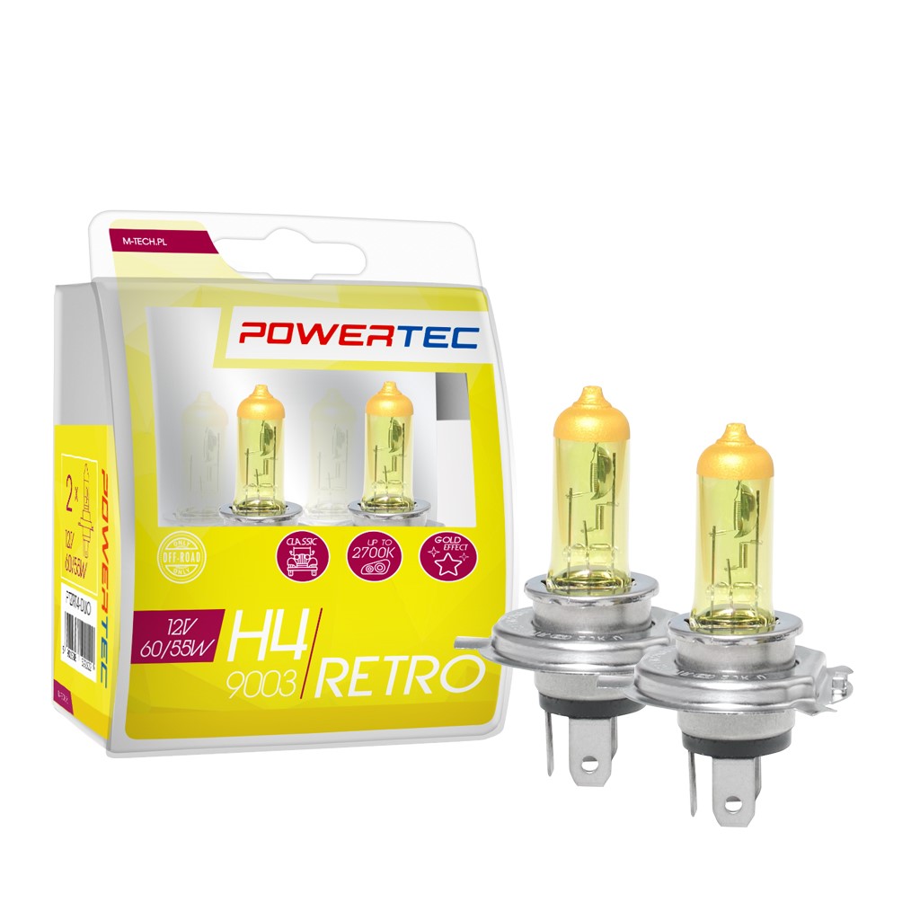 Geel Powertec Retro Yellow H4 12V DUO 3200K lampen