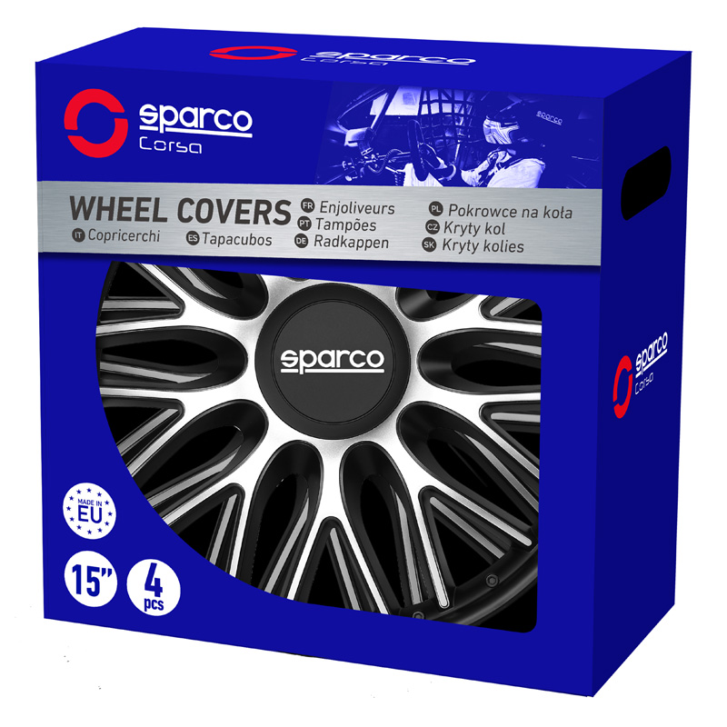 Sparco Wieldoppen Roma - 13-inch - Zilver/Zwart - Set van 4 stuks