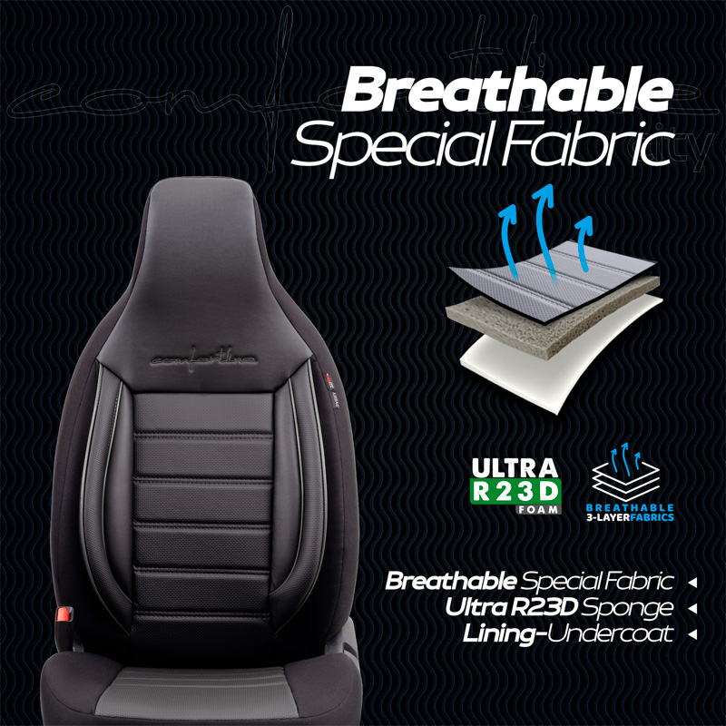 Universele Leder/Stoffen 'CityBug' Stoelhoezenset 'Comfortline' Zwart/Grijs - 9-delig - geschikt voor Side-Airbags