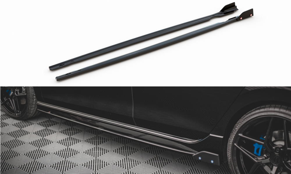 Zijskirts V.2 met Canards Volkswagen Golf 8 R Maxton Glans Zwart