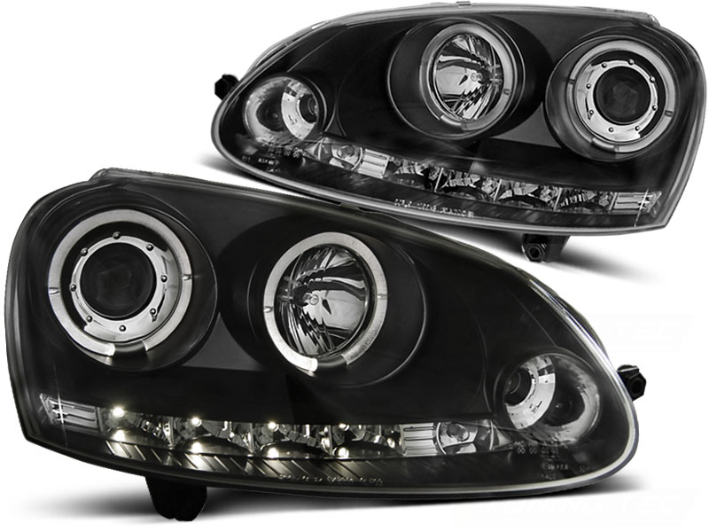 Faros VW Golf V Angel Eyes + LED negro