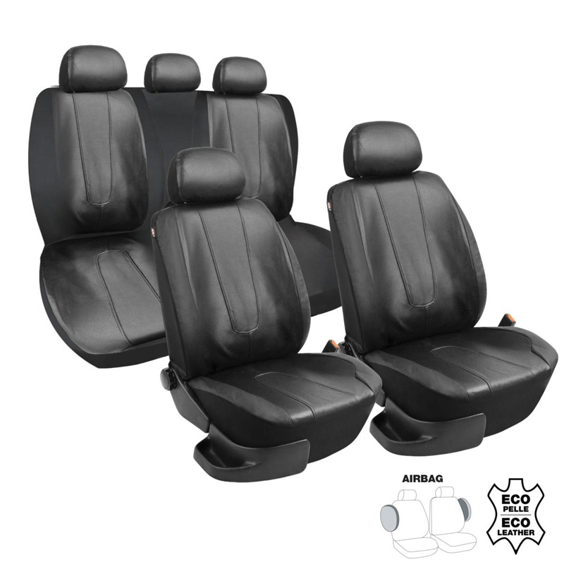 Simoni Racing Stoelhoezenset Type B - Zwart Eco-Leder - Complete set 11-delig