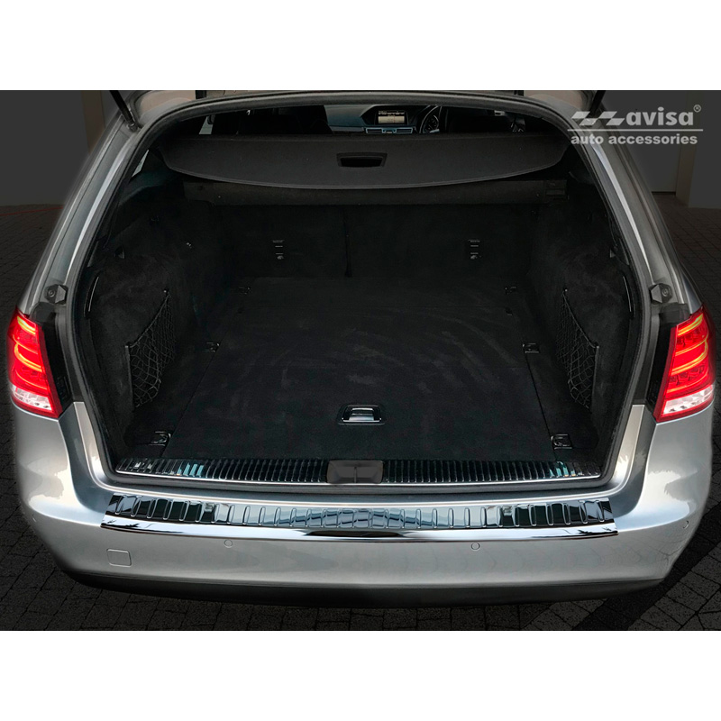 Zwart-Chroom RVS Achterbumperprotector  Mercedes E-Klasse W212 Kombi 2013-2016 'Ribs'