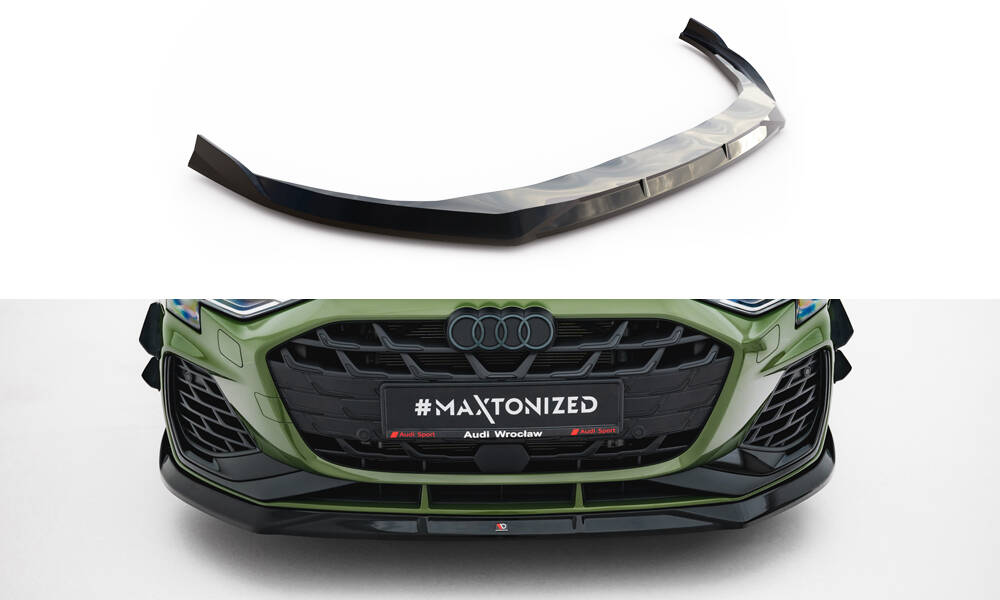 Voorspoiler V.3 Audi S3 / A3 S-line 8Y Facelift Maxton Glanzend zwart