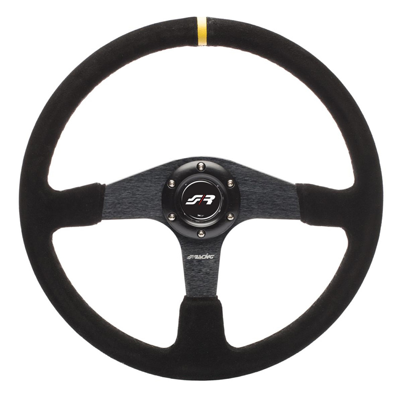 Simoni Racing Universeel Sportstuur Defender - Zwart Suède/Geel - Diameter 380mm