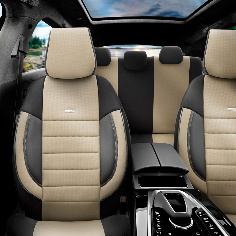otoM Universele Stoffen Stoelhoezenset 'SelectedFit Pro' Zwart/Beige - 11-delig - geschikt voor Side-Airbags