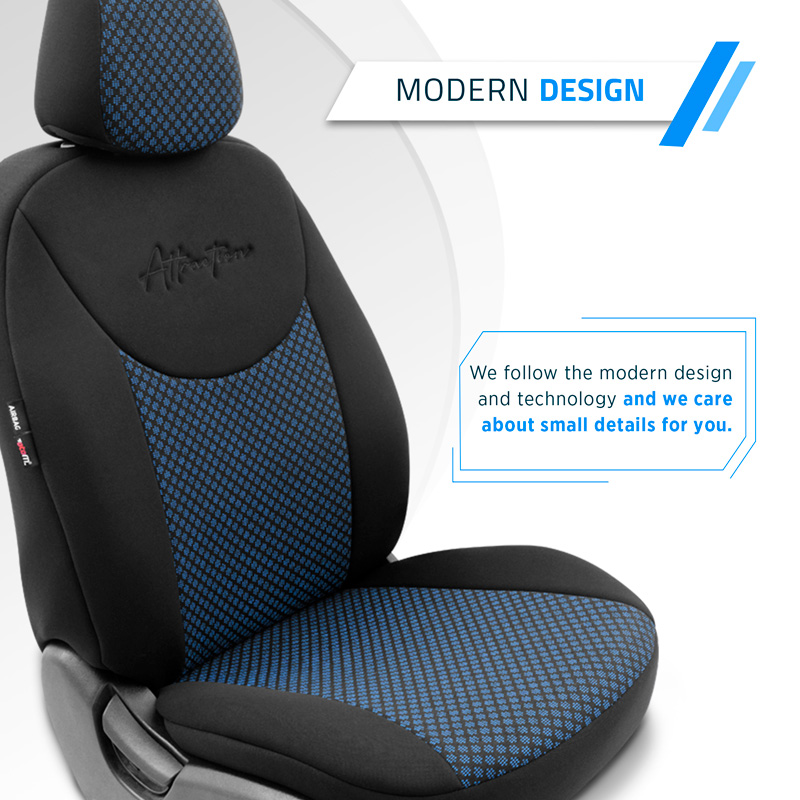 Universele Stoffen Stoelhoezenset 'Attraction' Zwart/Blauw - 11-delig - geschikt voor Side-Airbags