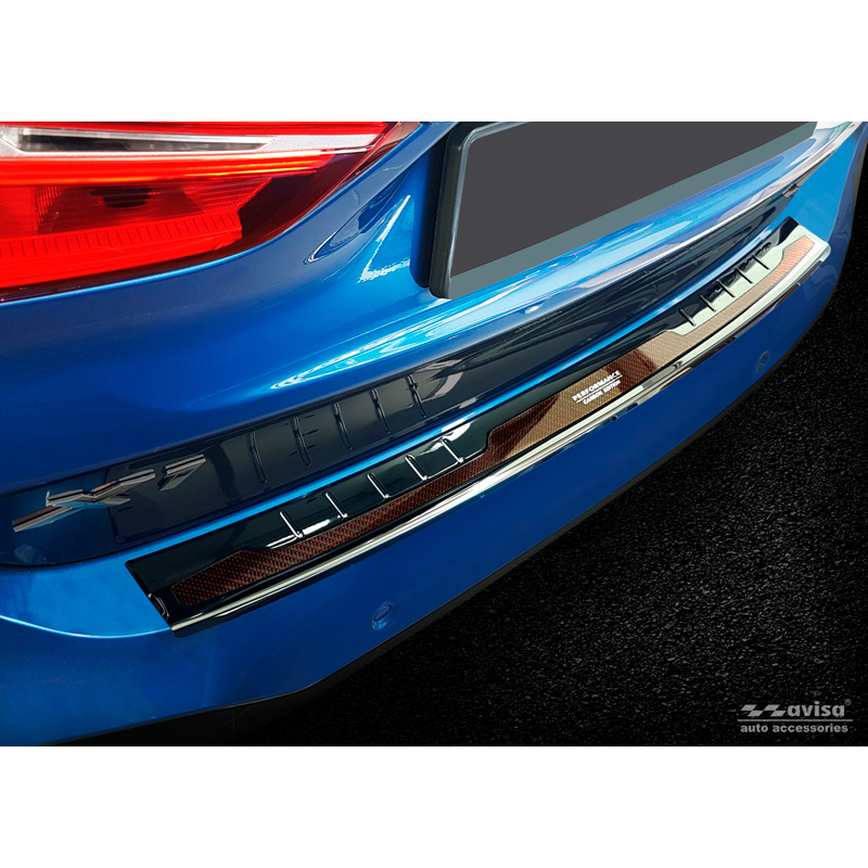 RVS Achterbumperprotector 'Deluxe'  BMW X1 F48 2015-2022 'Performance' Zwart/Rood-Zwart Carbon