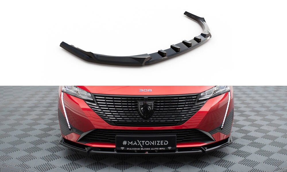 Voorspoiler V.2 Peugeot 308 Mk3 Maxton Glans Zwart